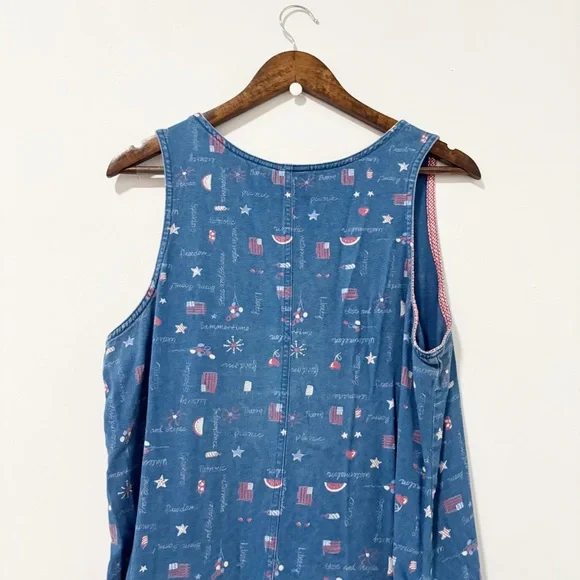 Vintage Koret Blue Sleeveless Midi Dress Womens Large July 4th Americana Novelty - Picture 7 of 8